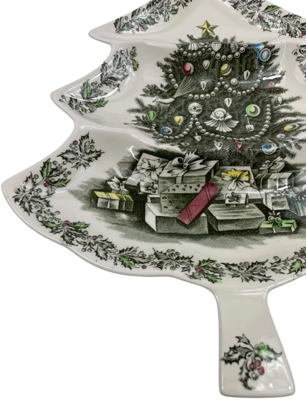 Johnson Bros Merry Christmas Tree-Shaped 3-Part Relish Serving Dish Festive